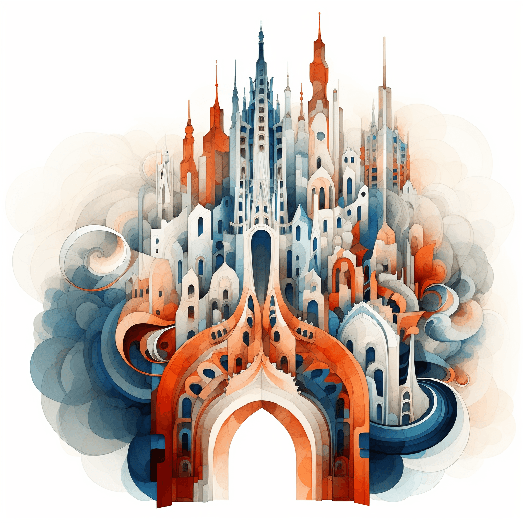 An abstract illustration of a building, symmetric and futuristic.